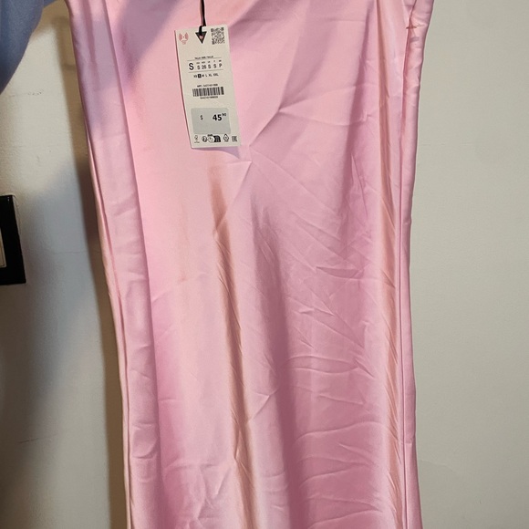 Zara Light Pink Satin Midi Skirt - Picture 2 of 7
